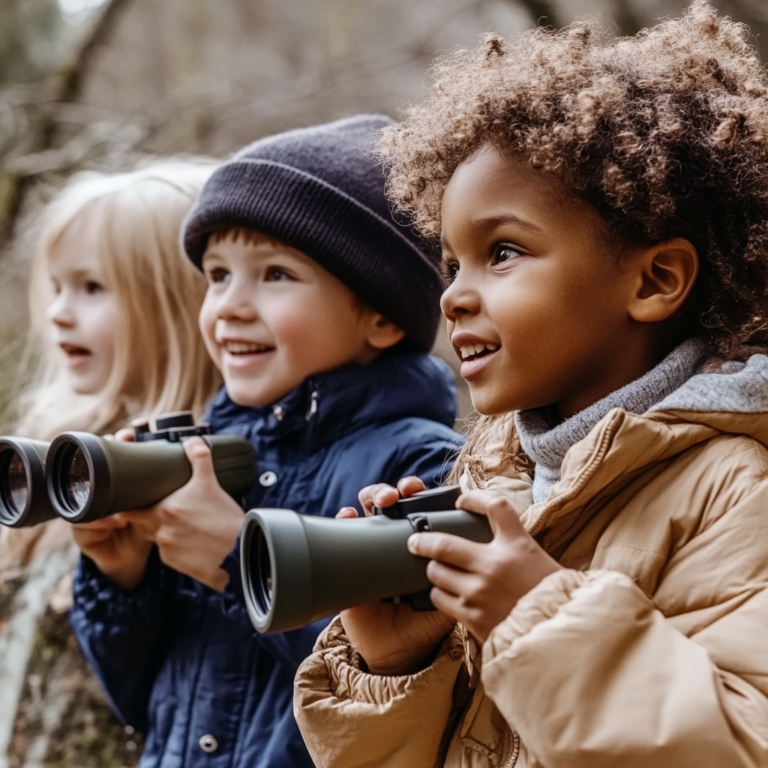 Children learning about wildlife conservation with a safari guide in Kenya