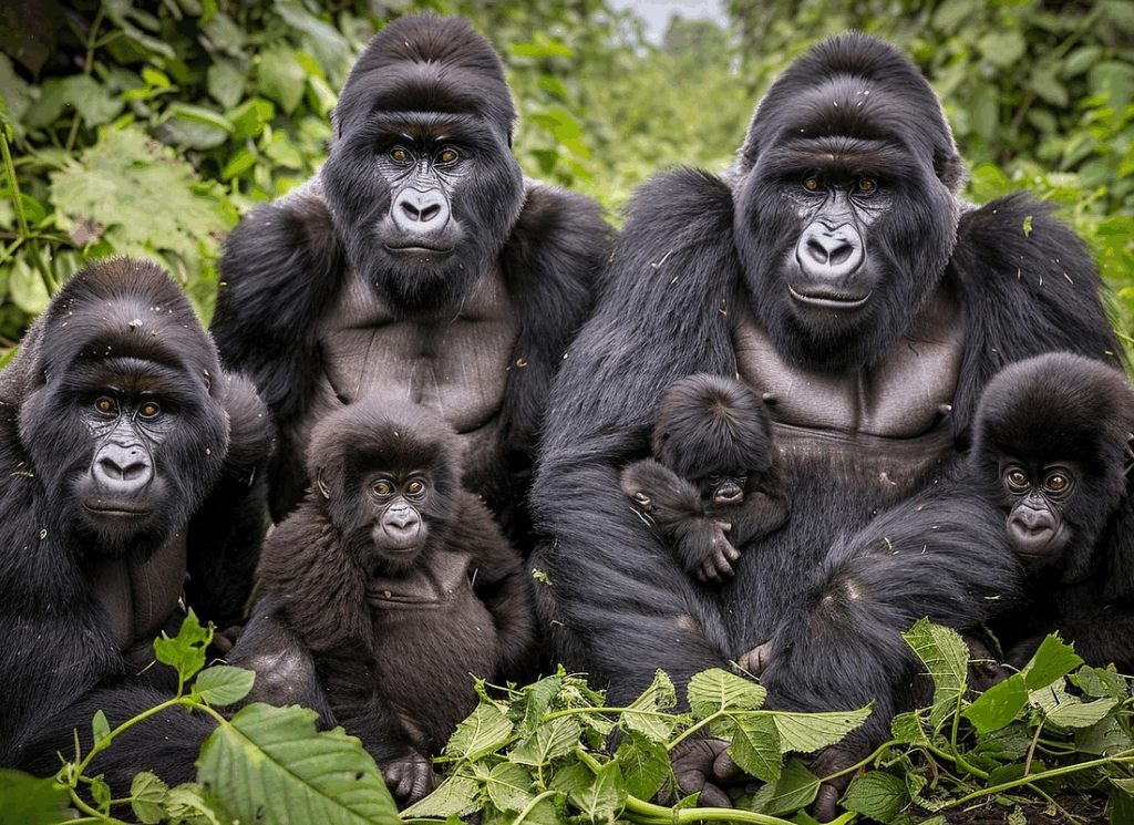 Gorilla trekking Bwindi January: Dry season family group in Bwindi Impenetrable National Park.
