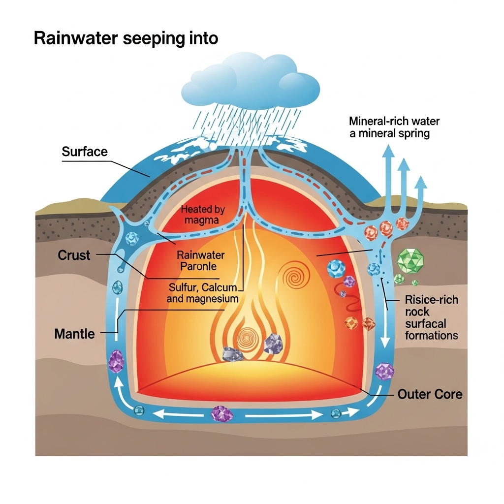 How mineral springs form: geothermal water absorbing healing minerals underground