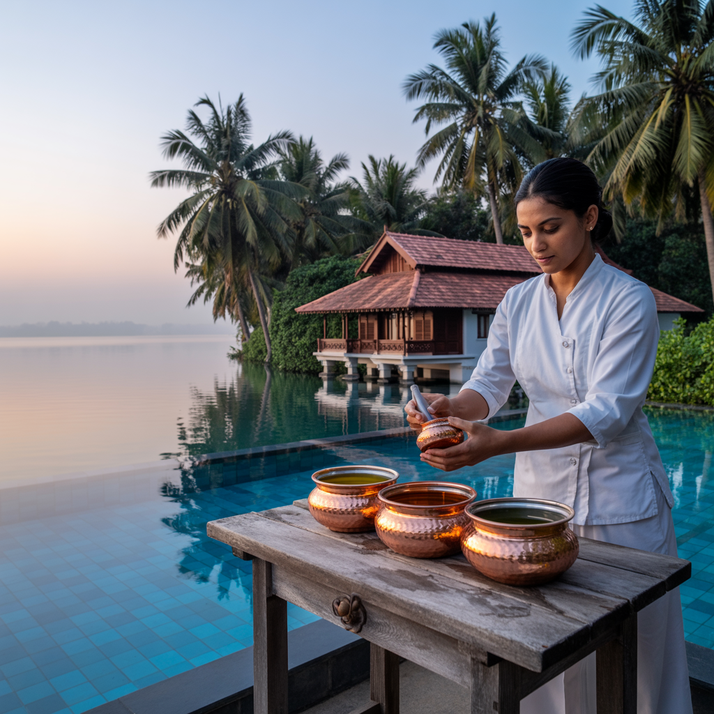 Luxury Ayurvedic retreat Kerala backwaters | Personalized Panchakarma therapy | Premium wellness India