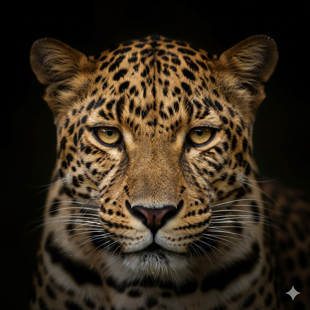 An elusive African leopard spotted during a night game drive in Kruger National Park.